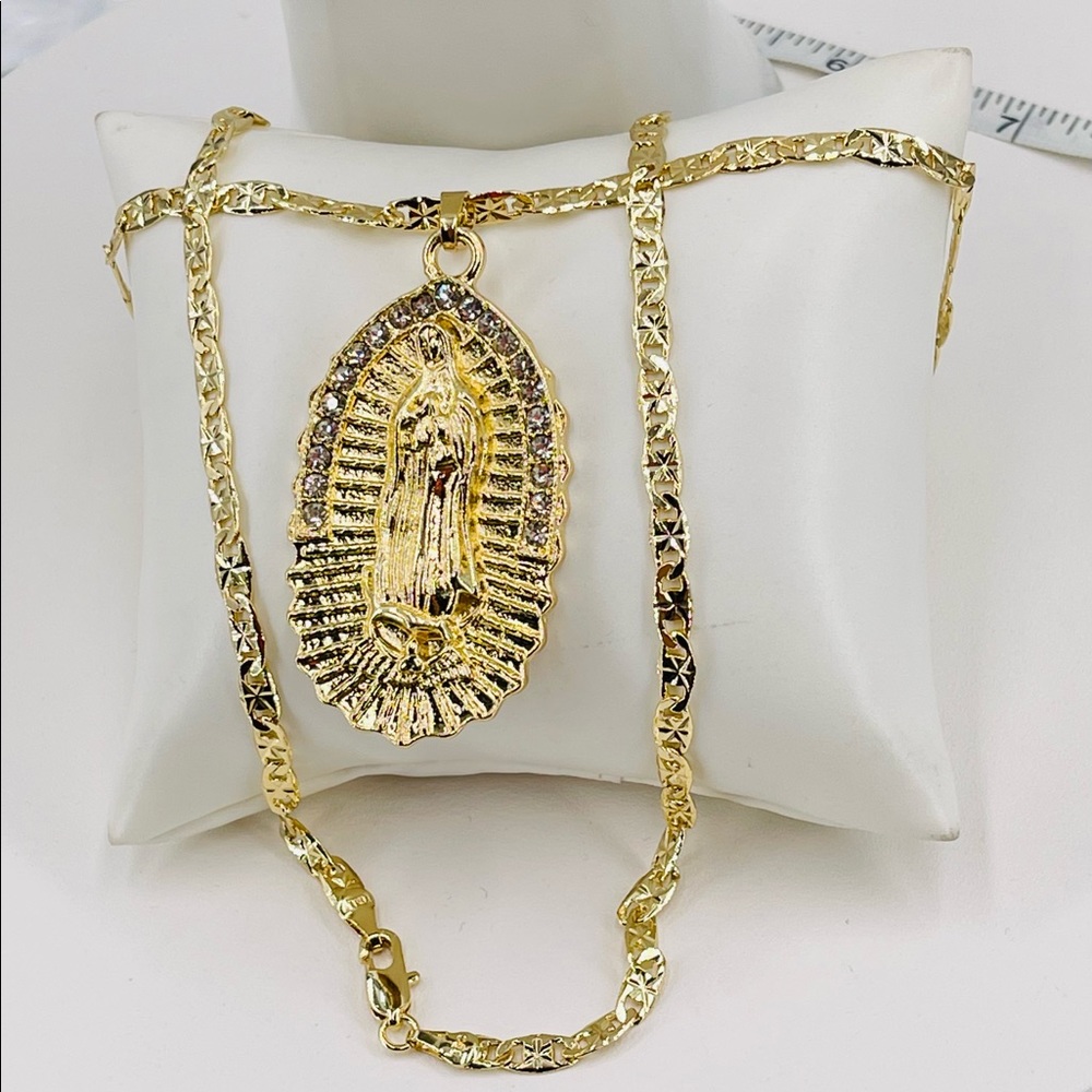 Italian gold plated virgin of Guadalupe necklace